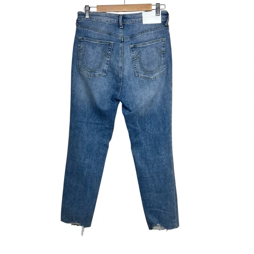 True Religion Starr Jeans Women Mid Rise Cropped Straight Bite Out Hem 30